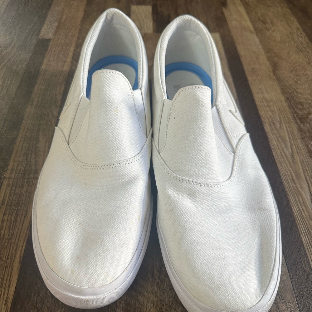 Nike White and Blue Slip-On Sneakers